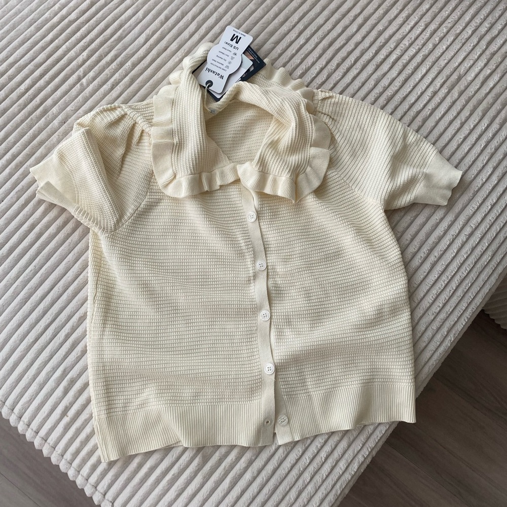 Zara Inspired Ivory Ruffled Collar Button-Up Blouse